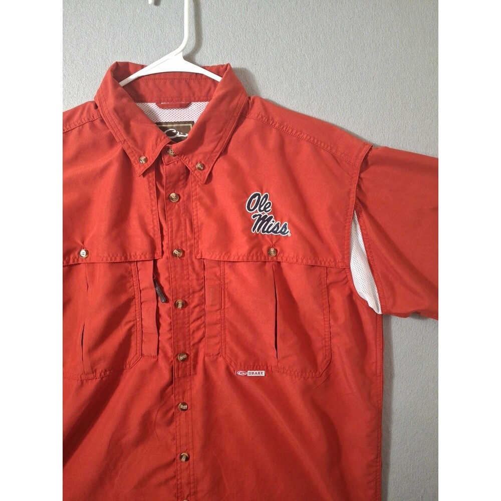 Ole Miss Shirt Men L Red Drake Waterfowl Fishing Vented Short Sleeve Football - Picture 2 of 11